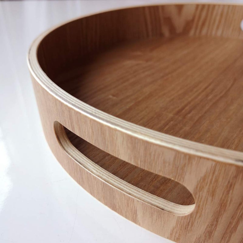 i-lan Multi-Purpose Large Wooden Round 2" High Wall Severing Tray Food Storage Platters Plate with Handles,16 Inch Cocktail Circular Wood Tray for Breakfast, Drinks, Snack, Coffee Table (XL-40cm) - Image 5
